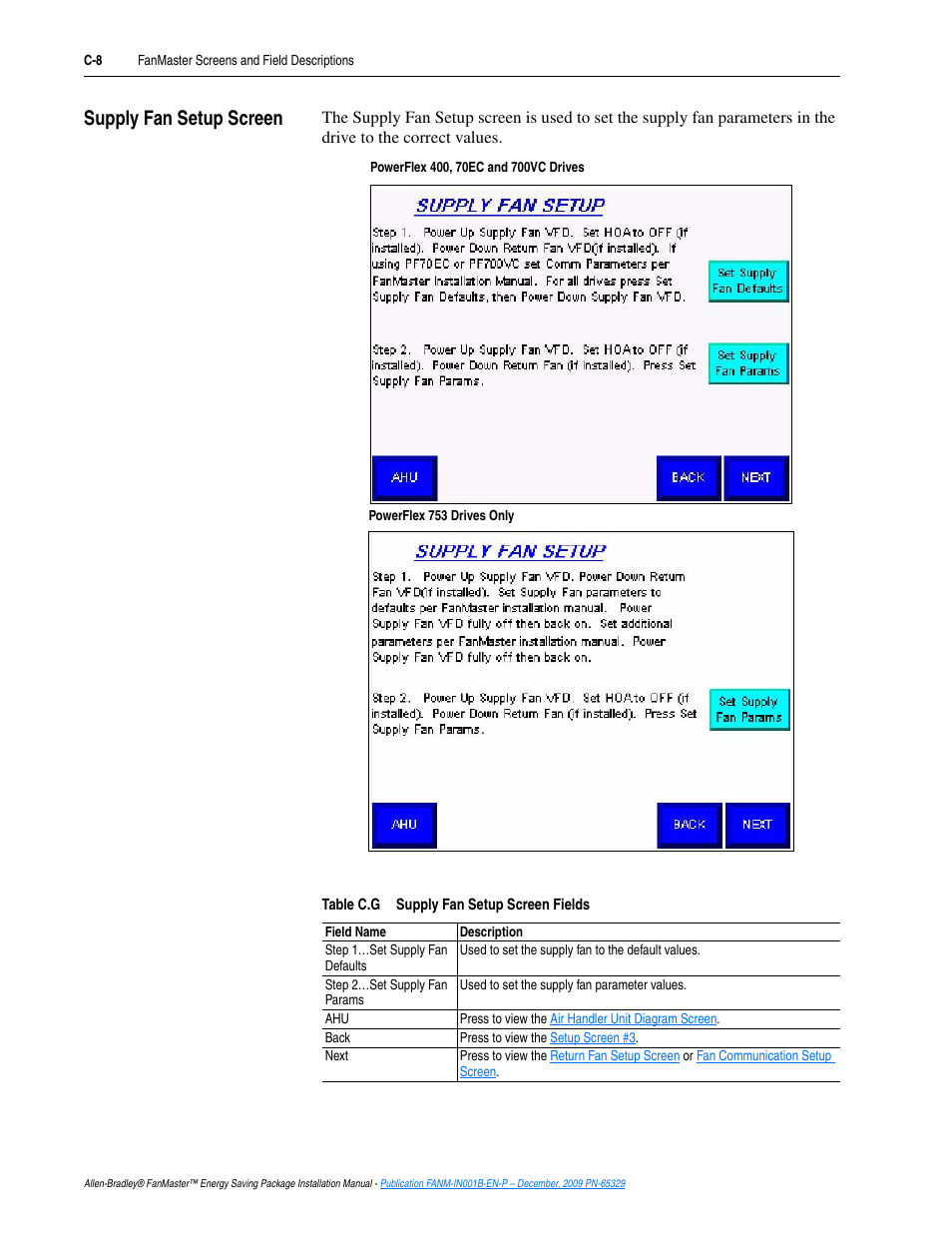 Supply fan setup screen | Rockwell Automation FANM FanMaster Energy Saving Package User Manual | Page 100 / 124