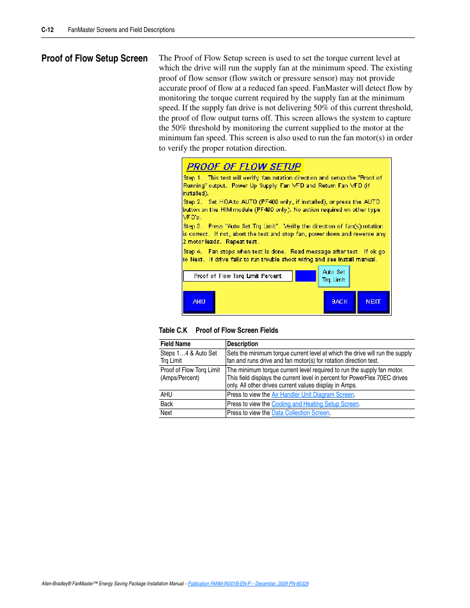 Proof of flow setup screen, C-12 | Rockwell Automation FANM FanMaster Energy Saving Package User Manual | Page 104 / 124