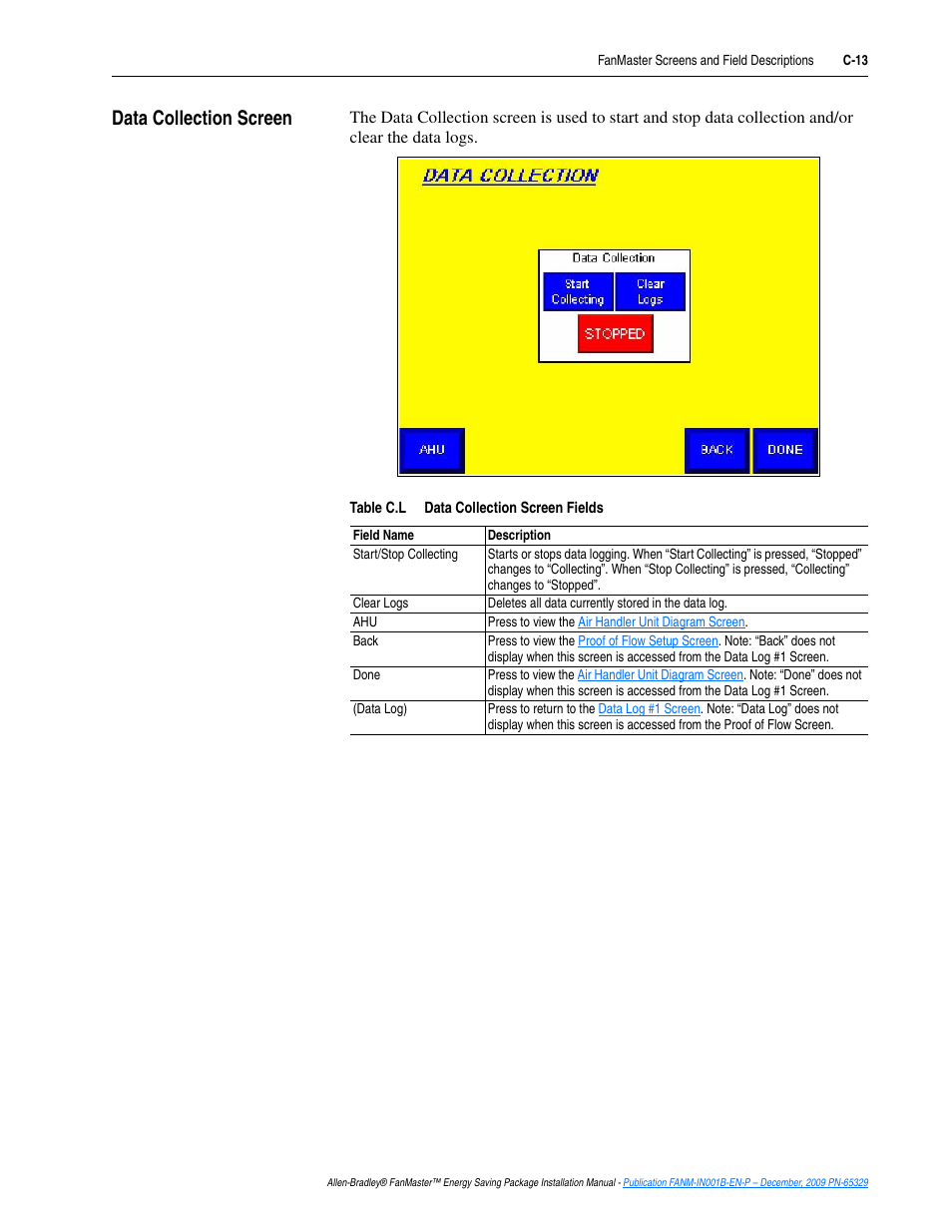 Data collection screen, C-13 | Rockwell Automation FANM FanMaster Energy Saving Package User Manual | Page 105 / 124