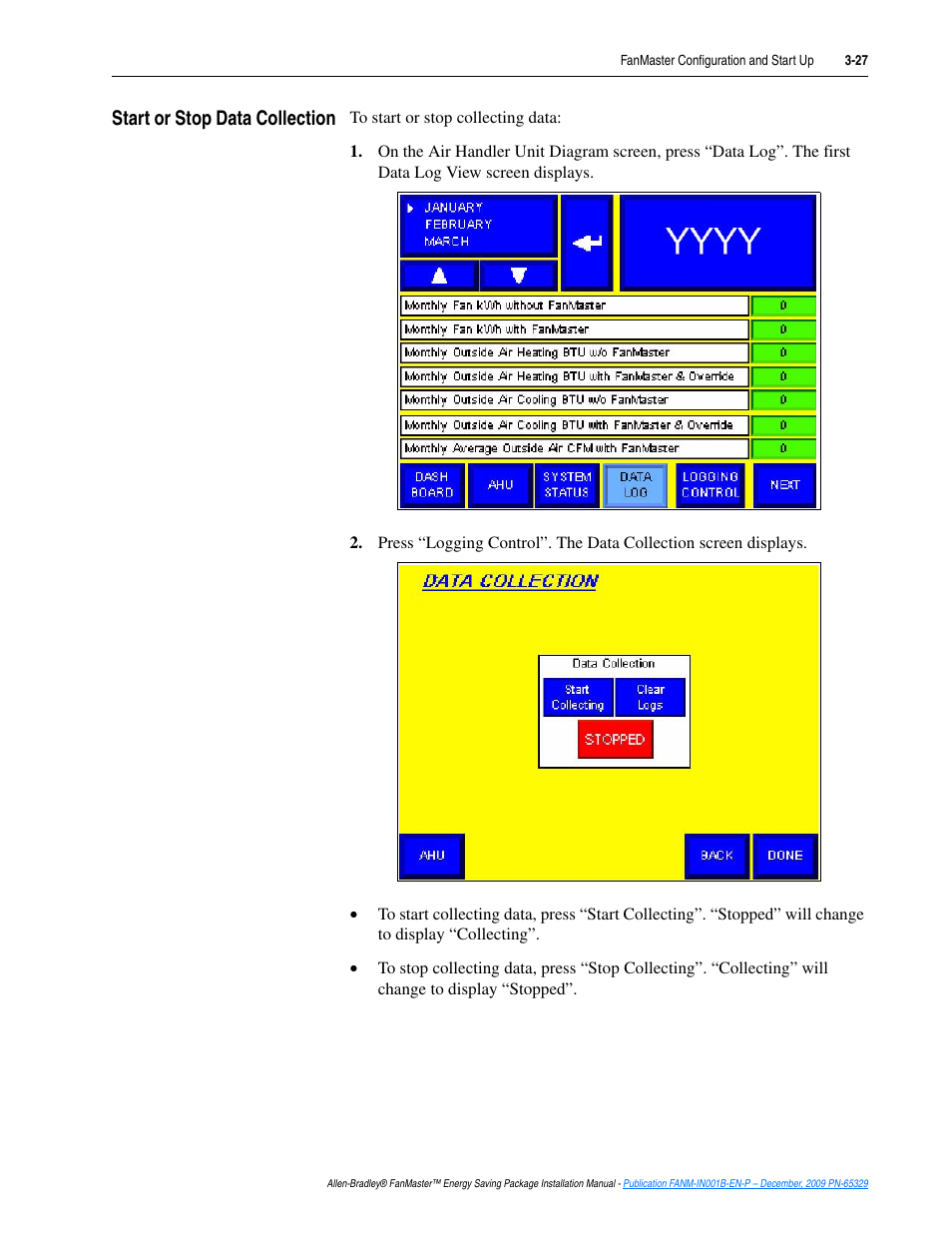 Start or stop data collection, Start or stop data collection -27 | Rockwell Automation FANM FanMaster Energy Saving Package User Manual | Page 63 / 124