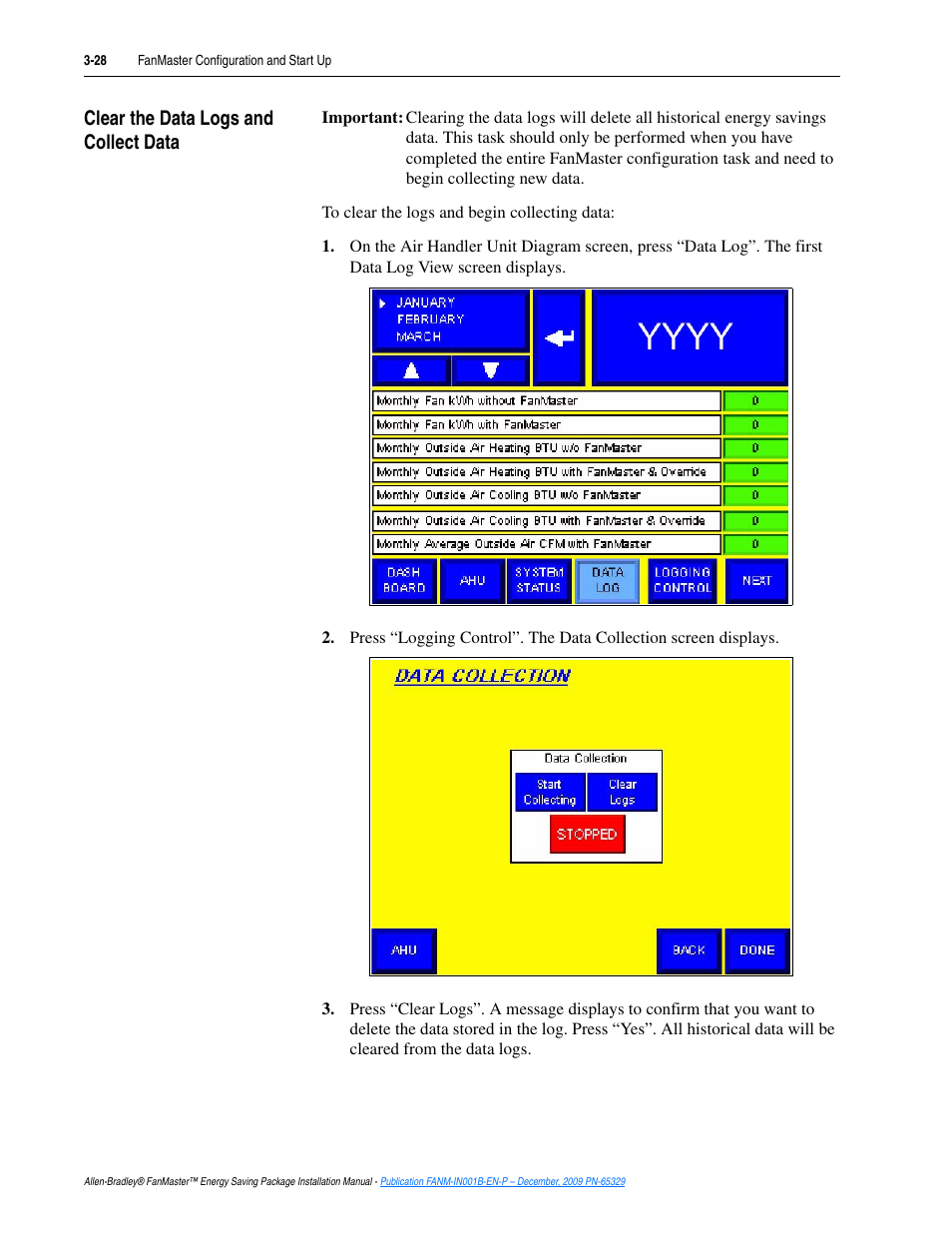 Clear the data logs and collect data, Clear the data logs and collect data -28 | Rockwell Automation FANM FanMaster Energy Saving Package User Manual | Page 64 / 124