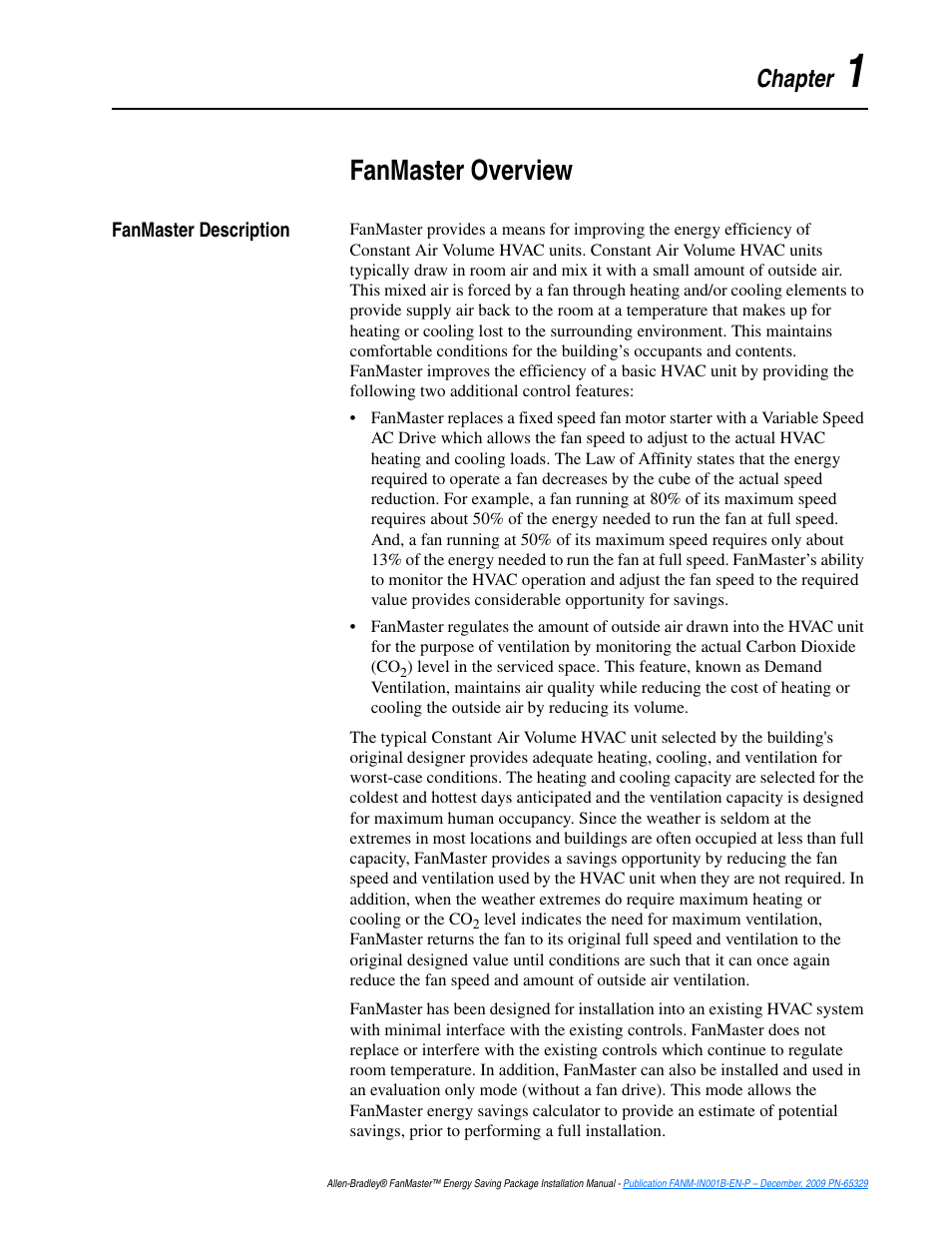 Chapter 1, Fanmaster overview, Fanmaster description | Fanmaster description -1 | Rockwell Automation FANM FanMaster Energy Saving Package User Manual | Page 7 / 124