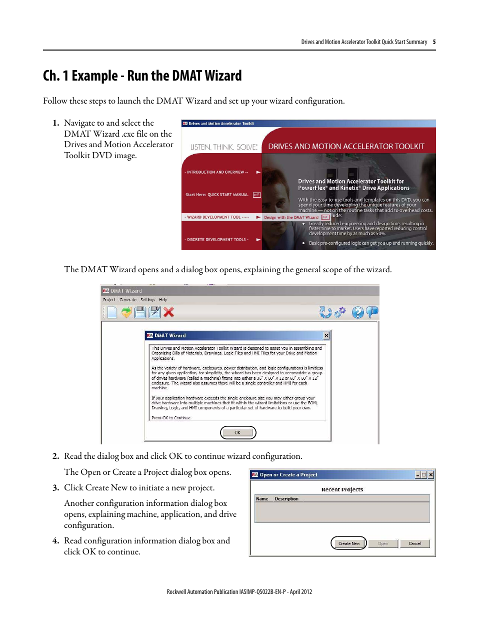 Ch. 1 example - run the dmat wizard | Rockwell Automation Drives and Motion Accelerator Toolkit Quick Start Summary User Manual | Page 5 / 8