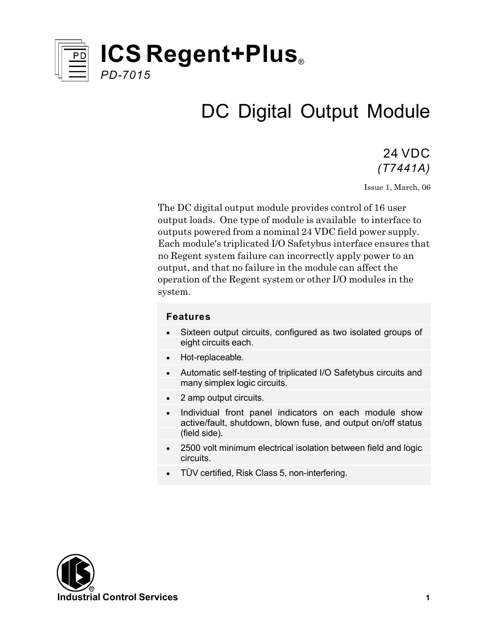 Rockwell Automation T7441A ICS Regent+Plus DC Digital Output Module 24VDC User Manual | 13 pages