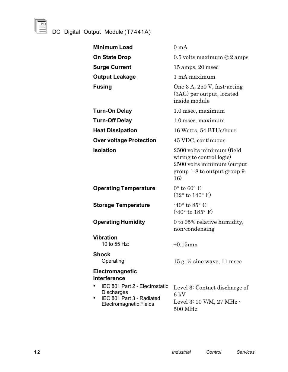 Rockwell Automation T7441A ICS Regent+Plus DC Digital Output Module 24VDC User Manual | Page 12 / 13