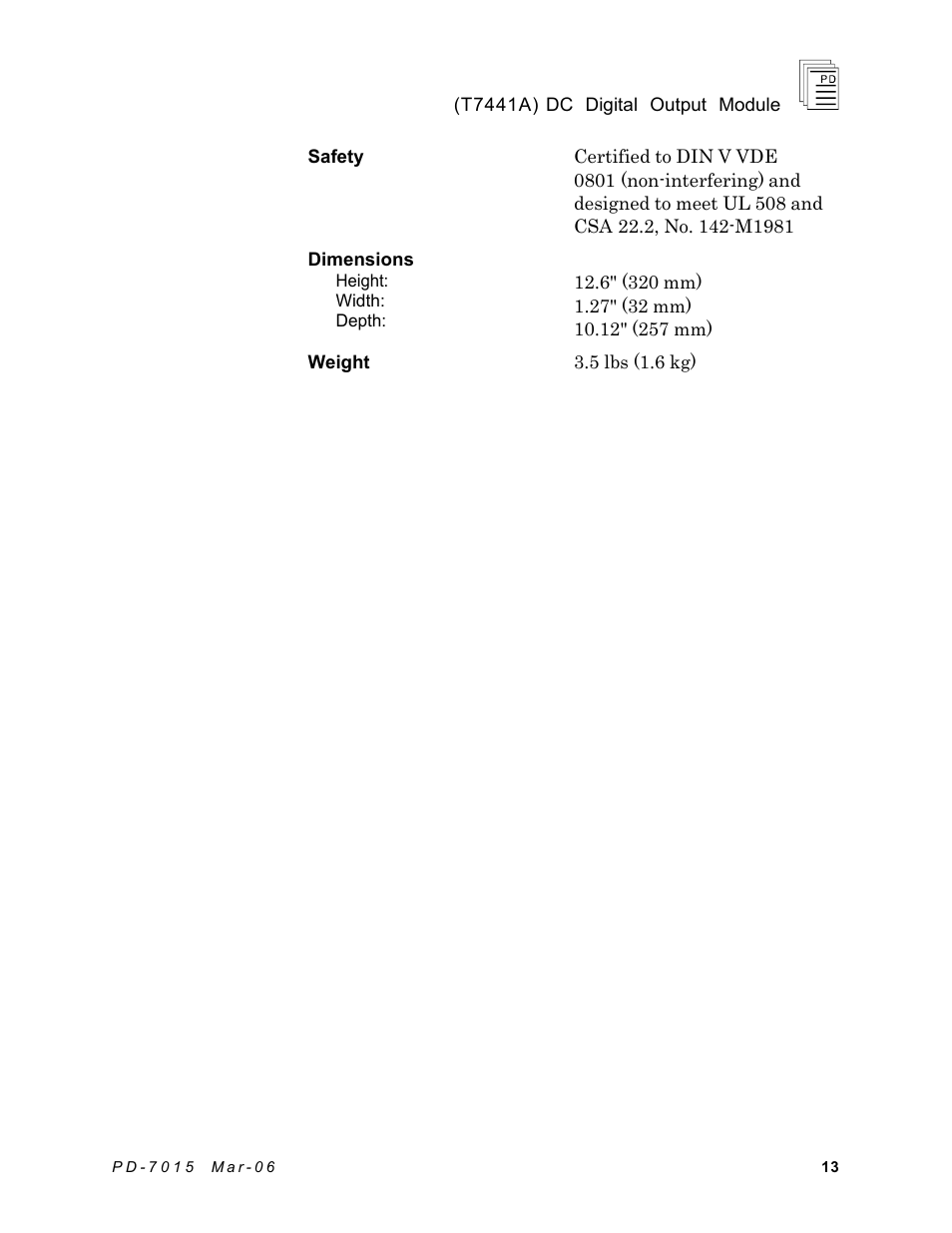 Rockwell Automation T7441A ICS Regent+Plus DC Digital Output Module 24VDC User Manual | Page 13 / 13
