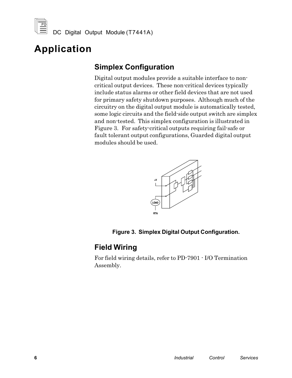 Application, Simplex configuration, Field wiring | Rockwell Automation T7441A ICS Regent+Plus DC Digital Output Module 24VDC User Manual | Page 6 / 13