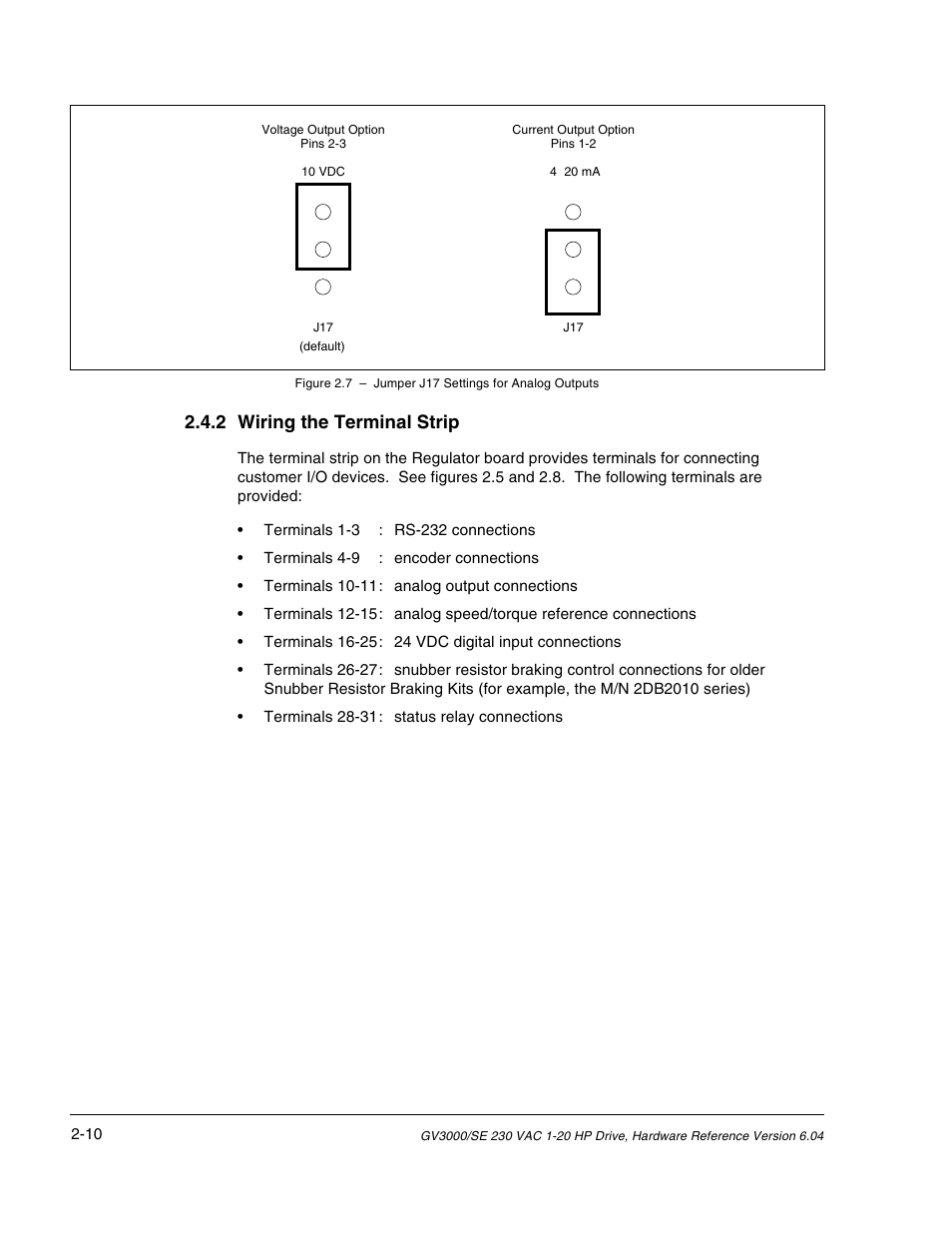 2 wiring the terminal strip | Rockwell Automation GV3000/SE AC Drive 1-20HP, 230VAC Ver. 6.04 Hdwe Ref, Install, Troubleshooting User Manual | Page 24 / 82