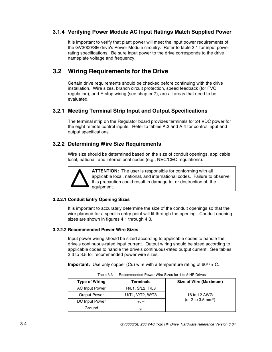 2 wiring requirements for the drive | Rockwell Automation GV3000/SE AC Drive 1-20HP, 230VAC Ver. 6.04 Hdwe Ref, Install, Troubleshooting User Manual | Page 32 / 82