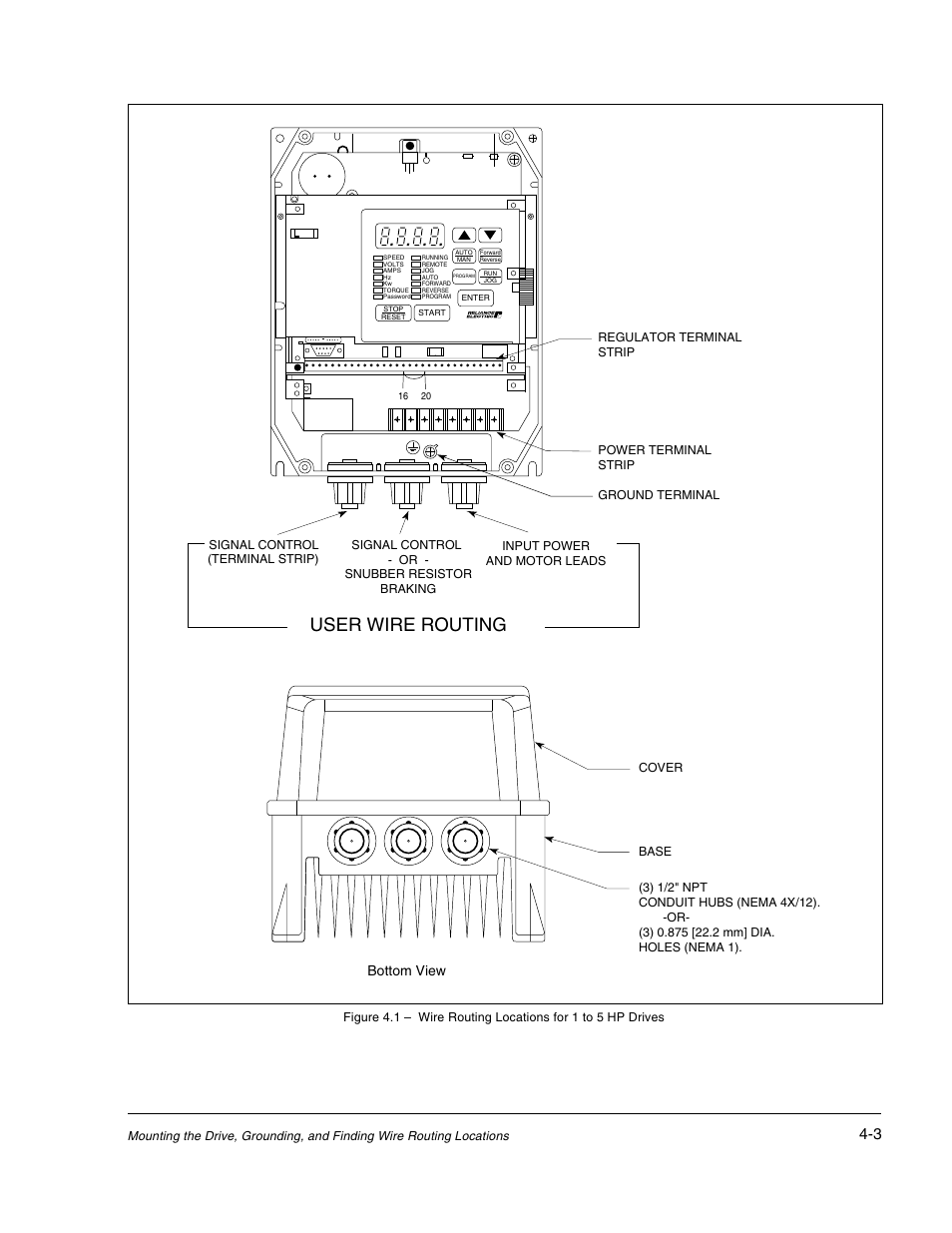 User wire routing, Bottom view | Rockwell Automation GV3000/SE AC Drive 1-20HP, 230VAC Ver. 6.04 Hdwe Ref, Install, Troubleshooting User Manual | Page 39 / 82