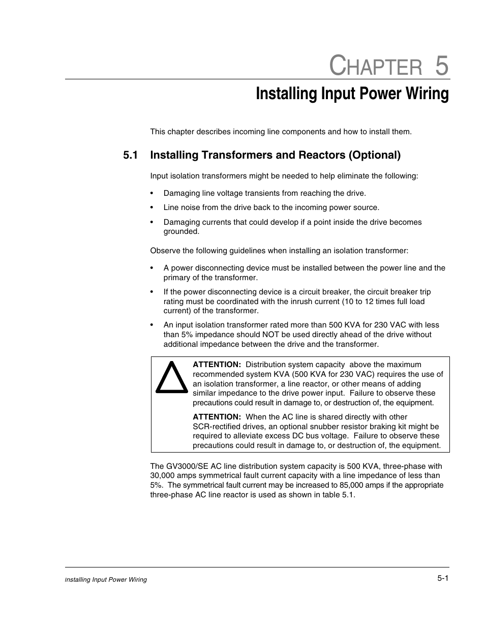 Chapter 5 - installing input power wiring, Hapter, Installing input power wiring | Rockwell Automation GV3000/SE AC Drive 1-20HP, 230VAC Ver. 6.04 Hdwe Ref, Install, Troubleshooting User Manual | Page 43 / 82