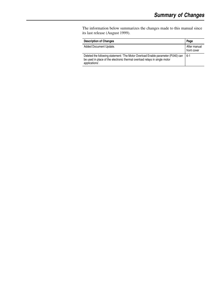 Summary of changes | Rockwell Automation GV3000/SE AC Drive 1-20HP, 230VAC Ver. 6.04 Hdwe Ref, Install, Troubleshooting User Manual | Page 5 / 82