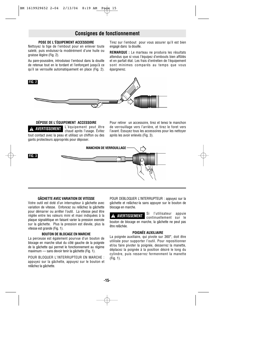 Consignes de fonctionnement | Bosch 11320VS User Manual | Page 15 / 28