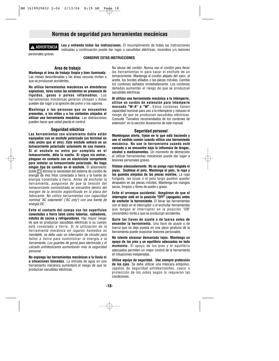 Normas de seguridad para herramientas mecánicas | Bosch 11320VS User Manual | Page 18 / 28