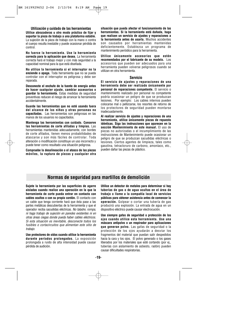 Normas de seguridad para martillos de demolición | Bosch 11320VS User Manual | Page 19 / 28