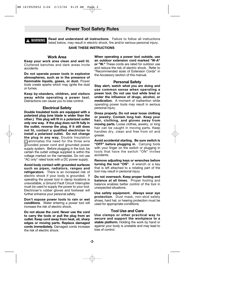 Power tool safety rules | Bosch 11320VS User Manual | Page 2 / 28