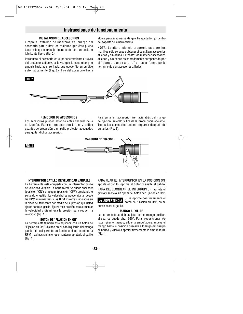 Instrucciones de funcionamiento | Bosch 11320VS User Manual | Page 23 / 28