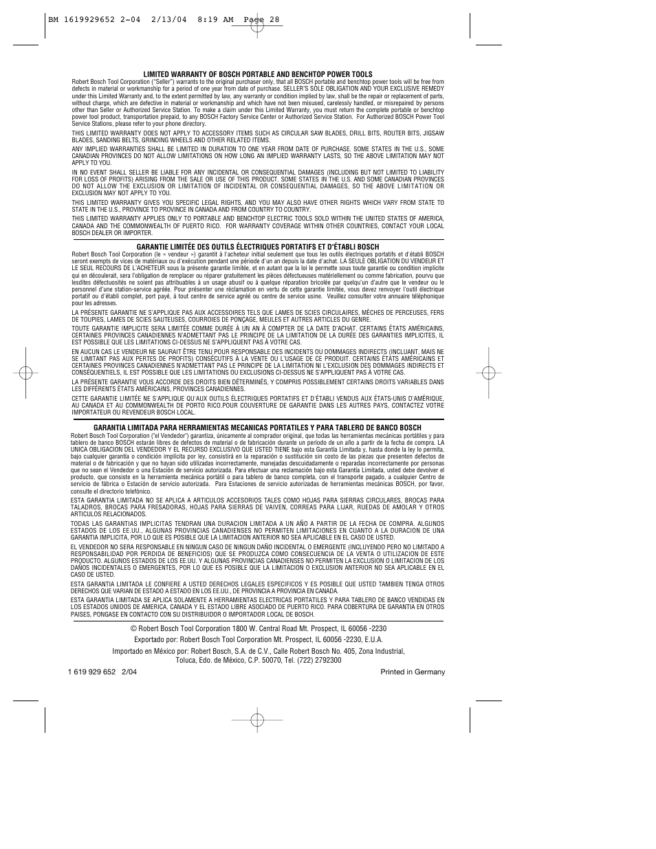 Bosch 11320VS User Manual | Page 28 / 28