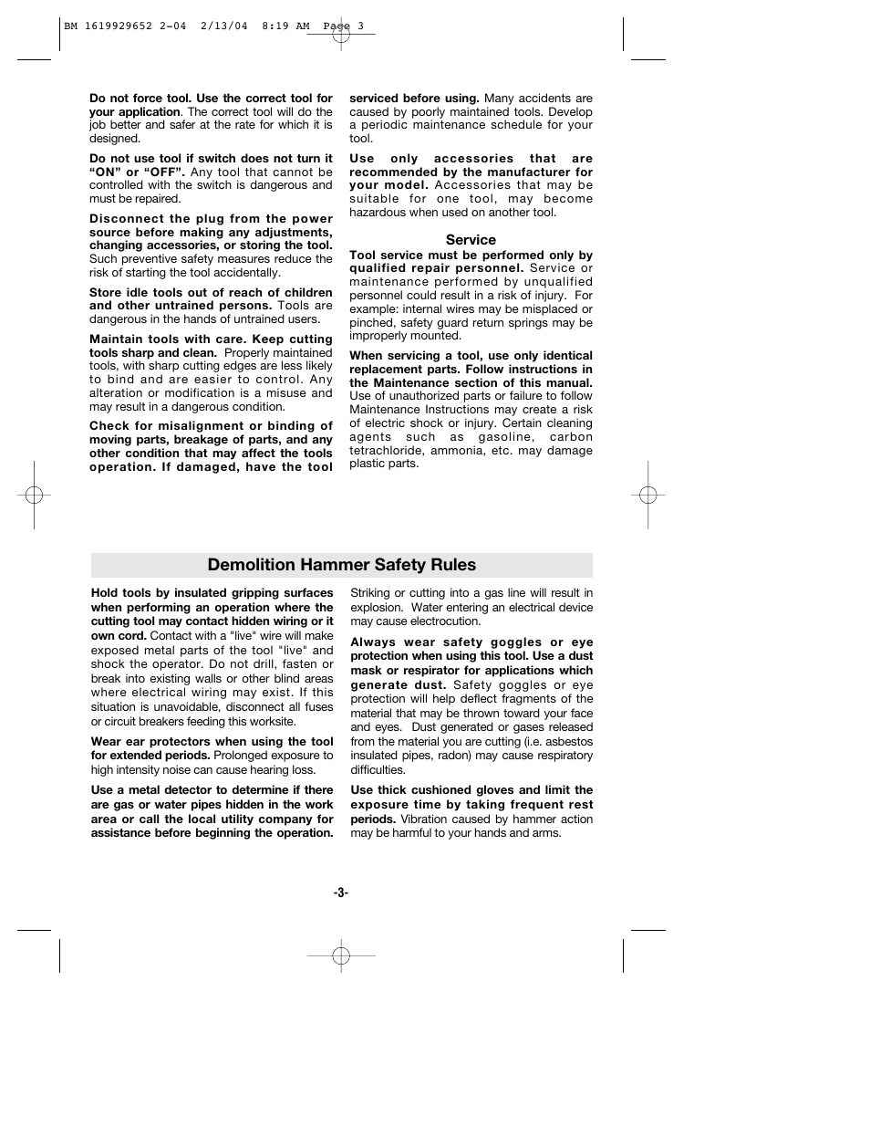 Demolition hammer safety rules | Bosch 11320VS User Manual | Page 3 / 28