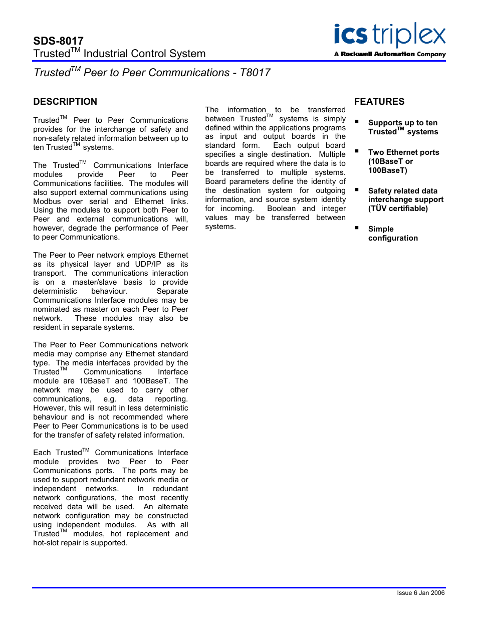 Rockwell Automation T8017 Trusted Peer to Peer Communications User Manual | 2 pages