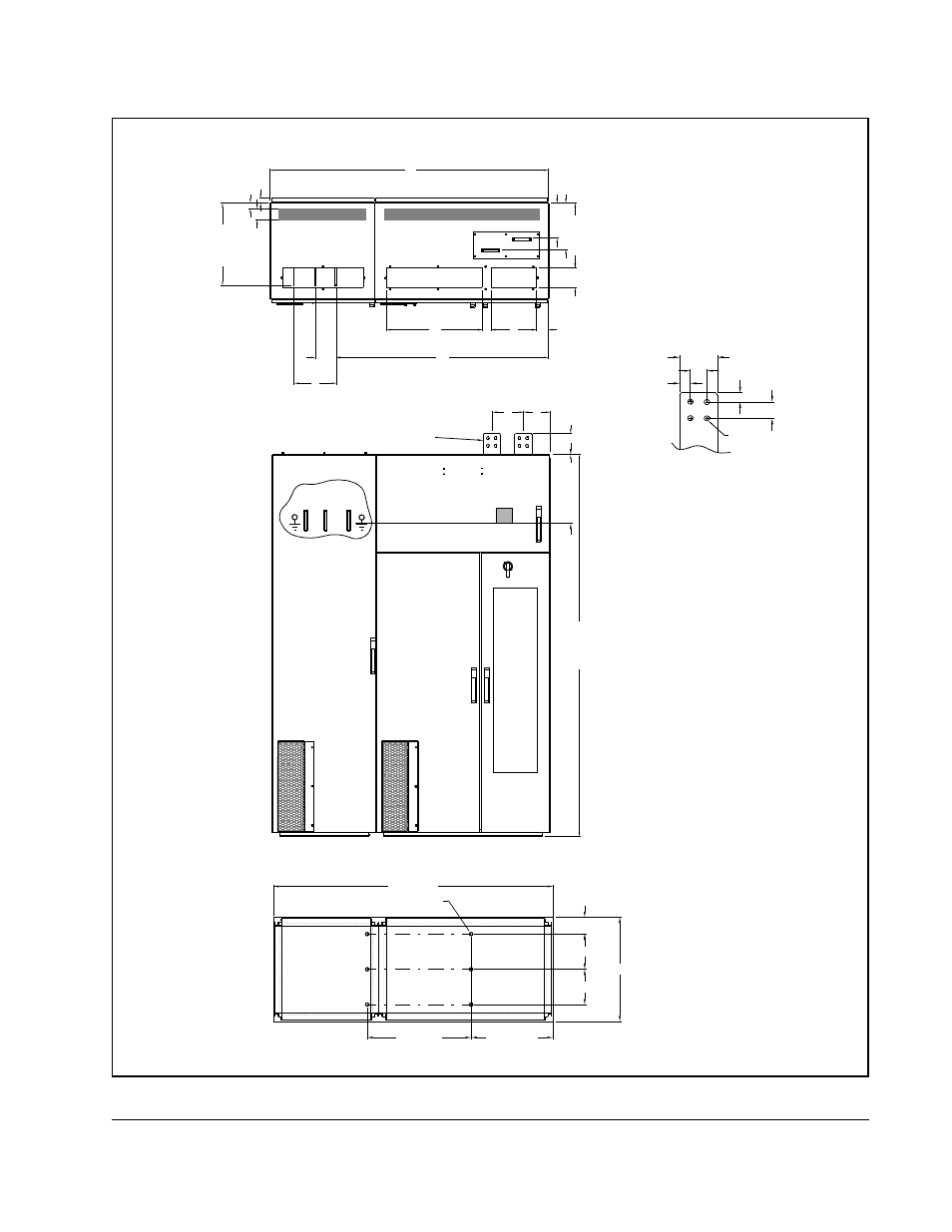 Top view, Front view, Floor mounting holes locations | Installation guidelines | Rockwell Automation SB3000 AC Power Modules User Manual | Page 35 / 88
