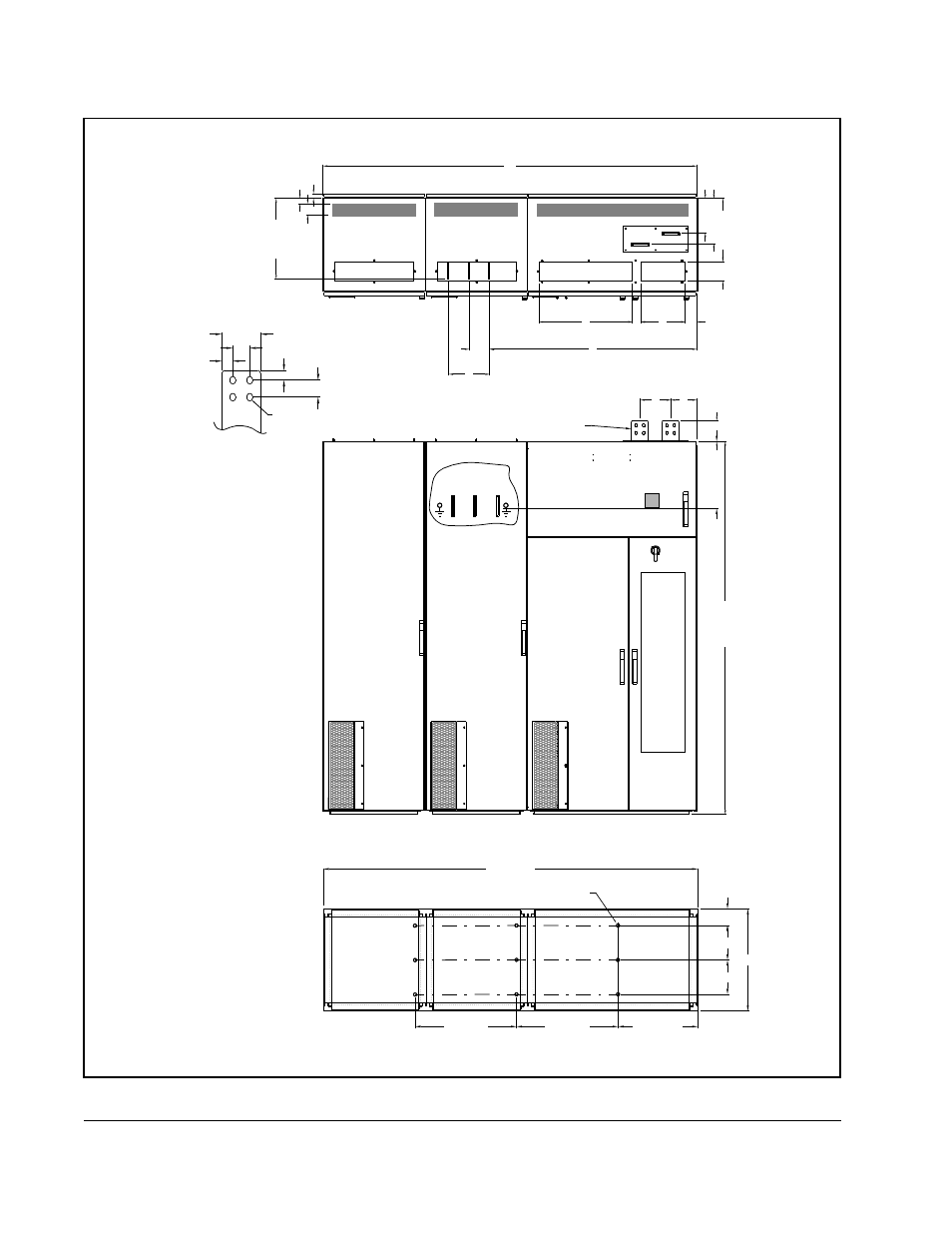 Front view, Top view, Floor mounting hole locations | Ac input, Ac input 183 | Rockwell Automation SB3000 AC Power Modules User Manual | Page 36 / 88