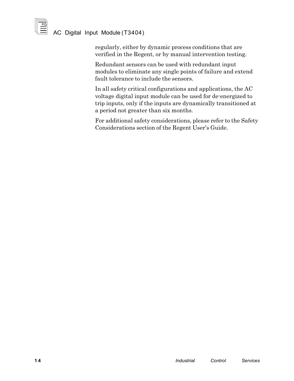Rockwell Automation T3404 ICS Regent AC Digital Input Module 110 VAC User Manual | Page 14 / 16