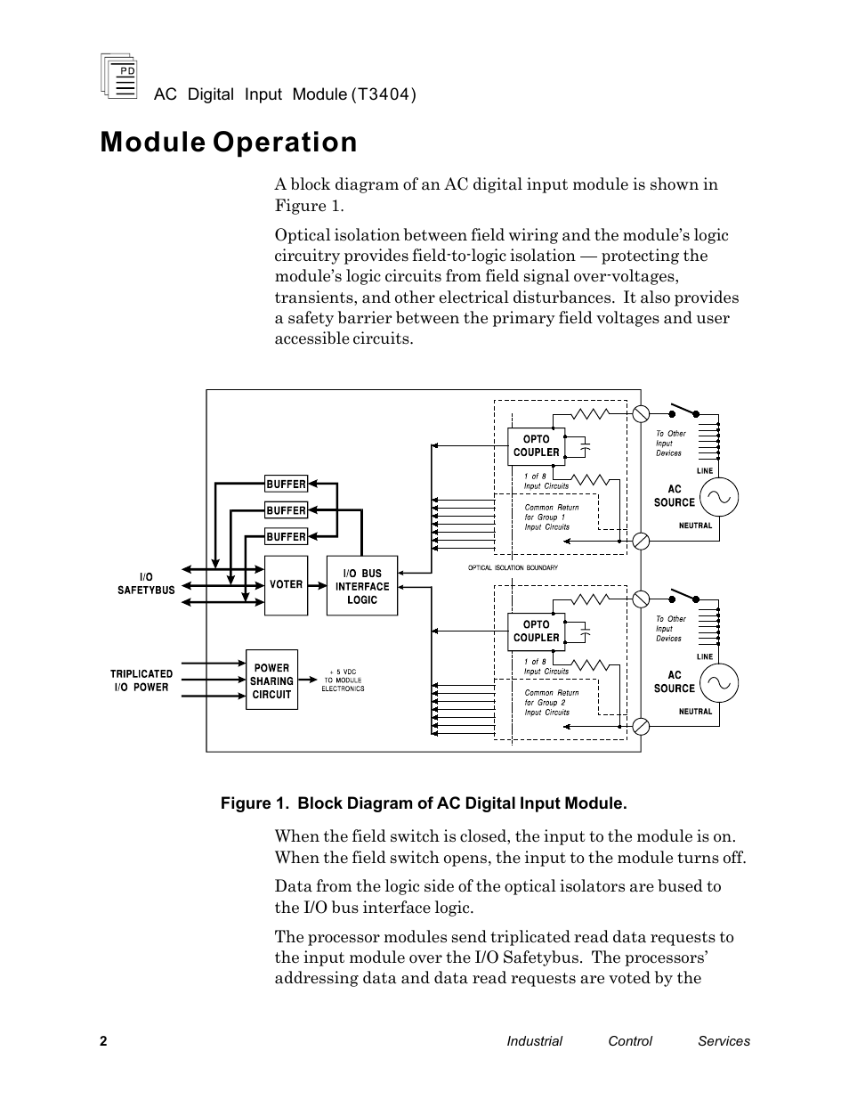 Module operation | Rockwell Automation T3404 ICS Regent AC Digital Input Module 110 VAC User Manual | Page 2 / 16