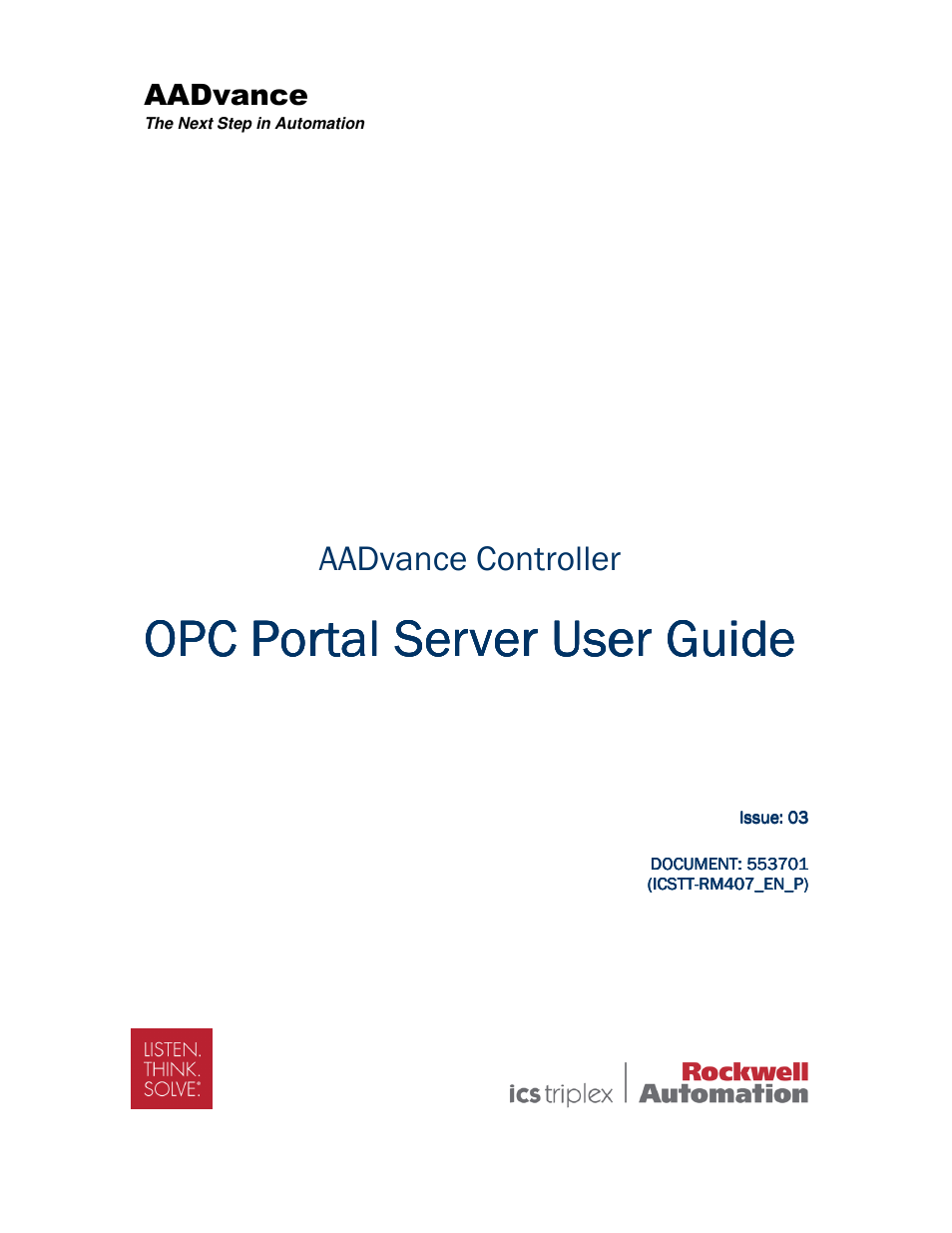 Rockwell Automation AADvance Controller OPC Portal Server User Manual | 36 pages