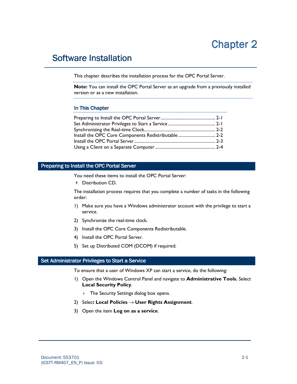 Chapter, Chapter chapter 2 2 2 2, Software installation | Rockwell Automation AADvance Controller OPC Portal Server User Manual | Page 15 / 36