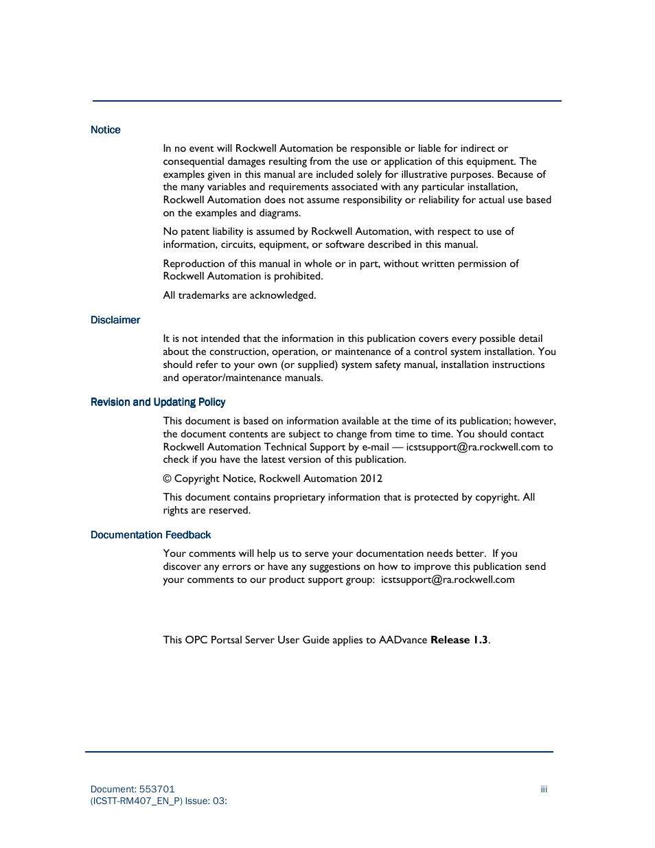 Rockwell Automation AADvance Controller OPC Portal Server User Manual | Page 3 / 36