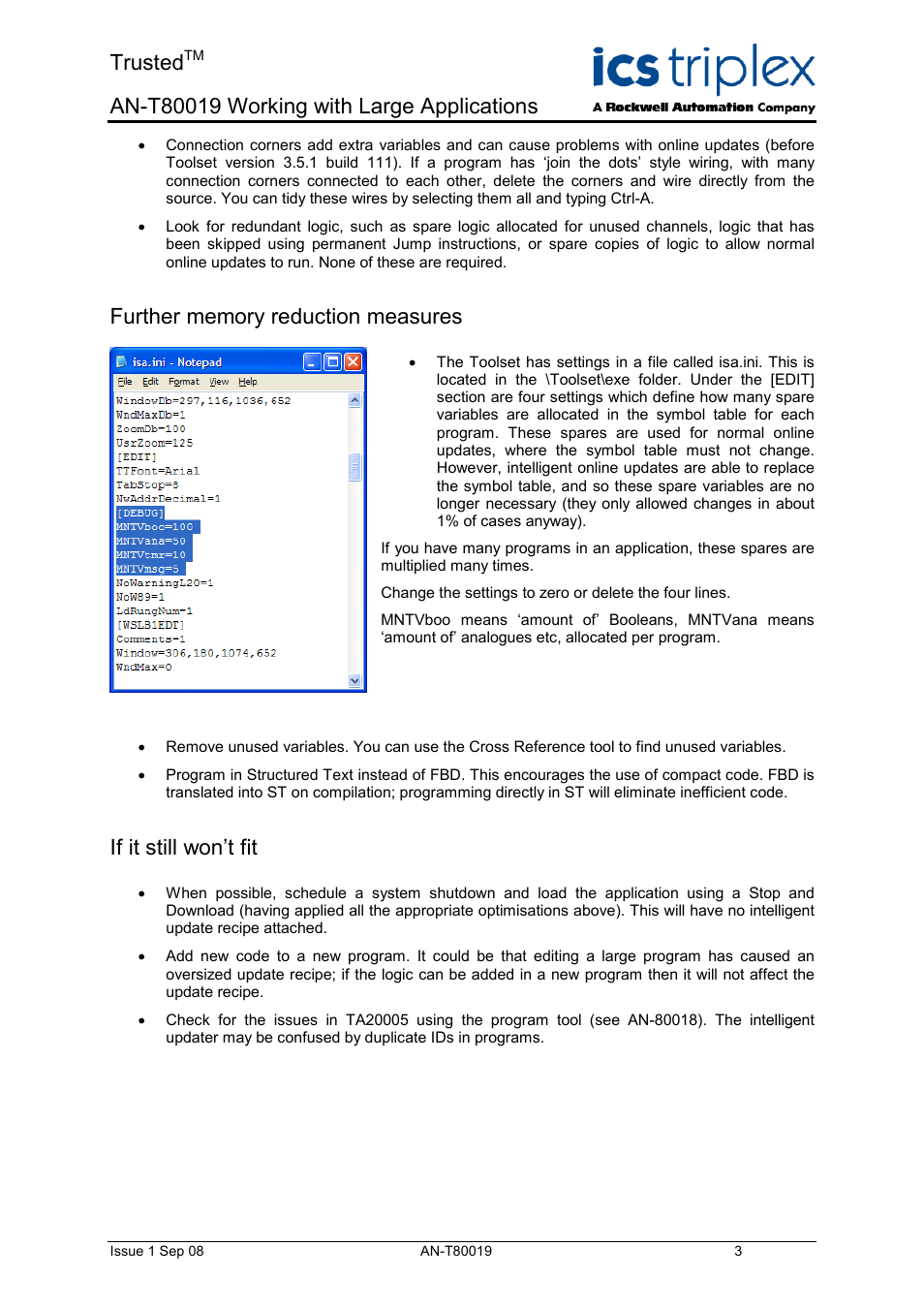 Further memory reduction measures, If it still won’t fit, Trusted | Rockwell Automation T80019 Application Note Working With Large Applications User Manual | Page 3 / 4