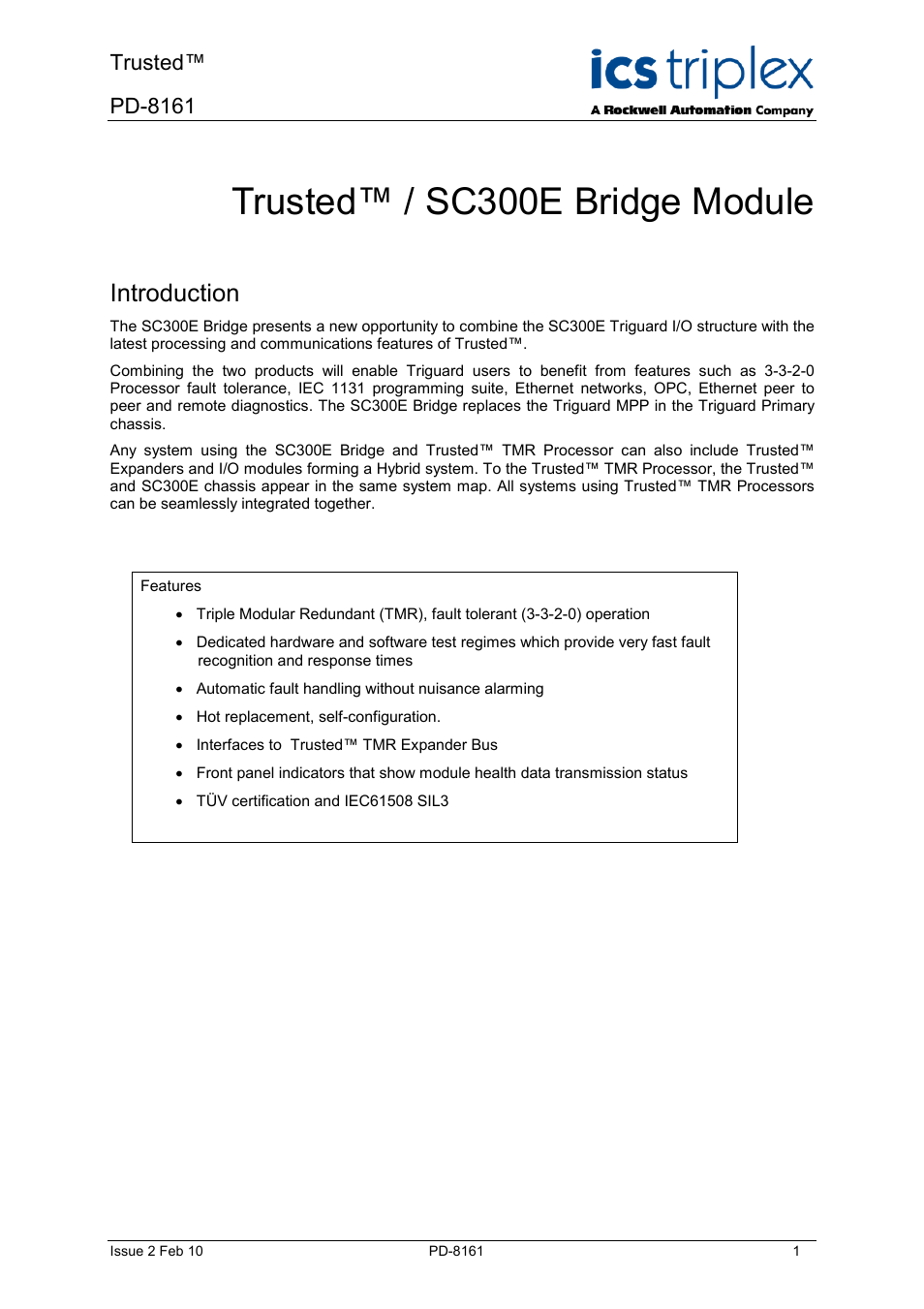 Rockwell Automation SC300E Trusted Bridge Module User Manual | 43 pages