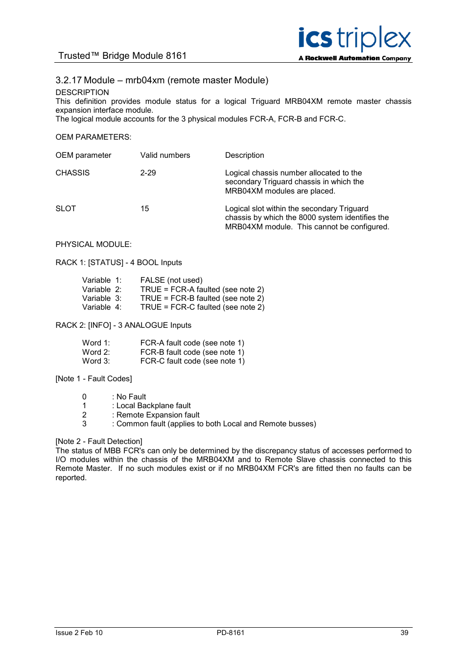 Module – mrb04xm (remote master module), Trusted™ bridge module 8161, 17 module – mrb04xm (remote master module) | Rockwell Automation SC300E Trusted Bridge Module User Manual | Page 39 / 43