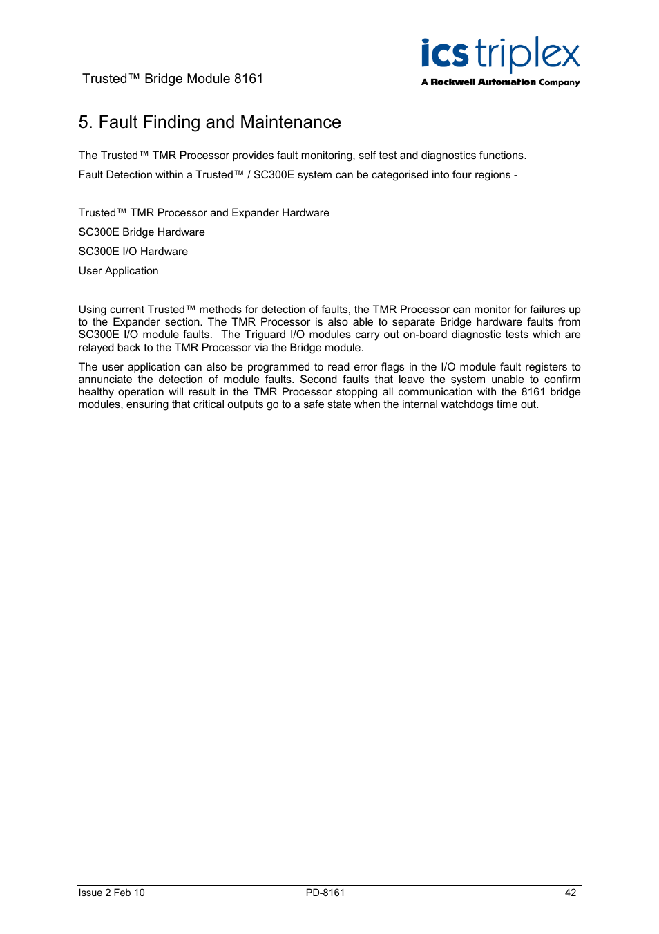 Fault finding and maintenance | Rockwell Automation SC300E Trusted Bridge Module User Manual | Page 42 / 43