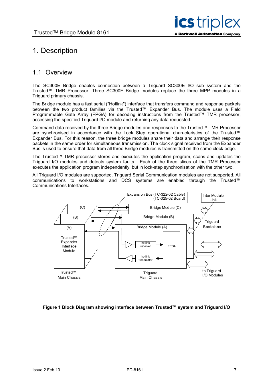 Overview, Description, 1 overview | Trusted™ bridge module 8161 | Rockwell Automation SC300E Trusted Bridge Module User Manual | Page 7 / 43