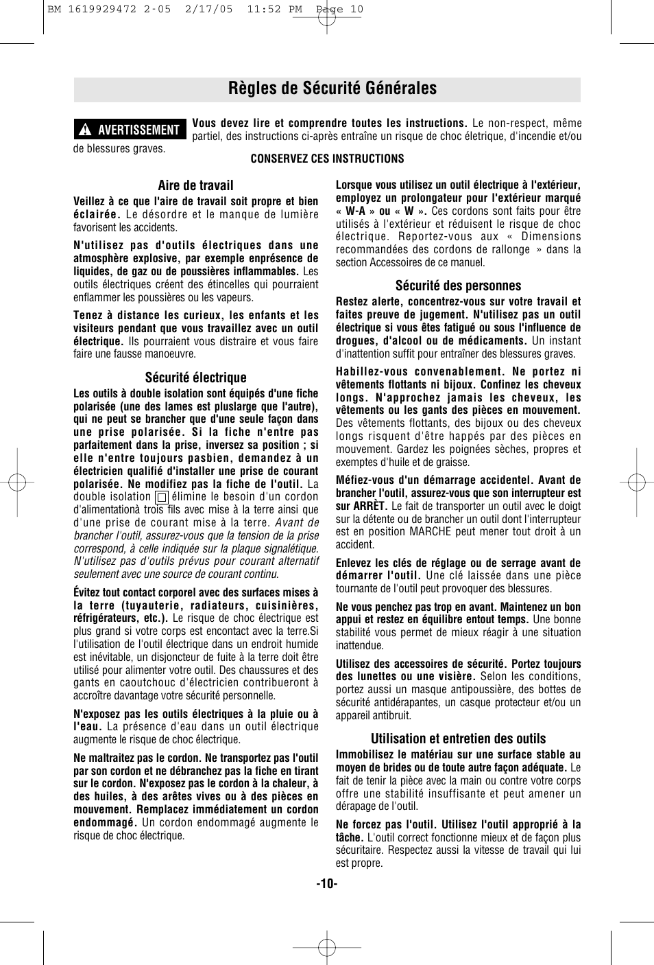 Règles de sécurité générales | Bosch 11245EVS User Manual | Page 10 / 28