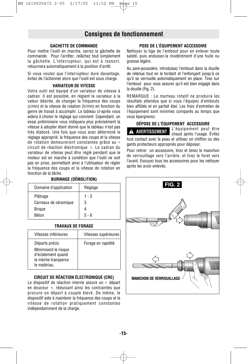 Consignes de fonctionnement, Fig. 2 | Bosch 11245EVS User Manual | Page 15 / 28