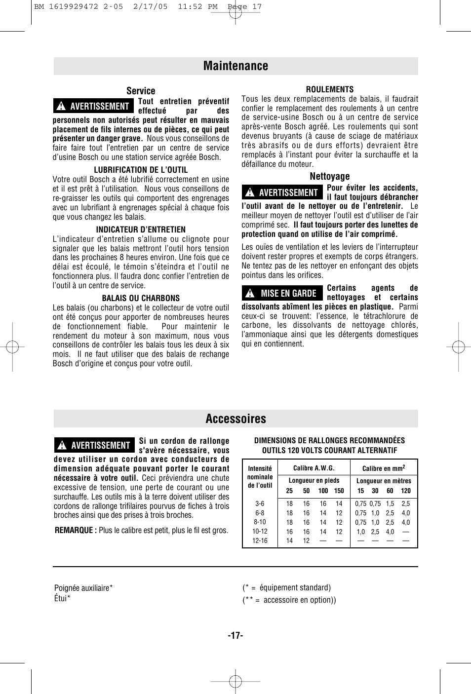 Maintenance, Accessoires, Service | Nettoyage | Bosch 11245EVS User Manual | Page 17 / 28