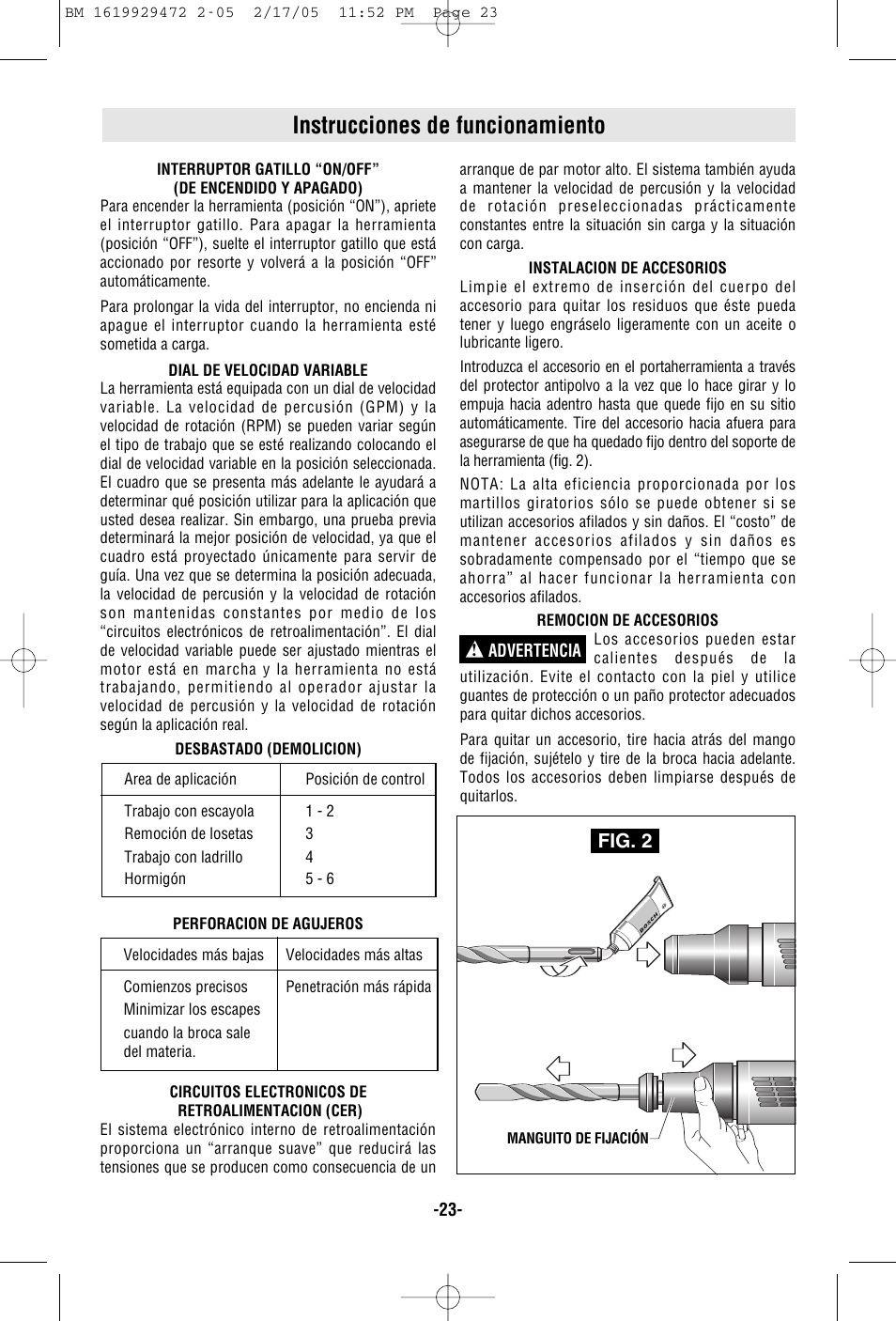 Instrucciones de funcionamiento, Fig. 2 | Bosch 11245EVS User Manual | Page 23 / 28