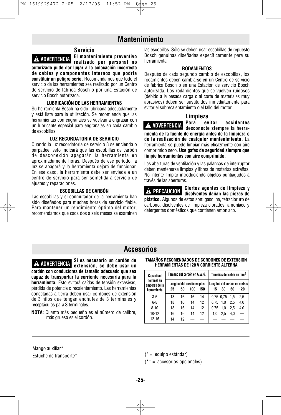 Mantenimiento, Accesorios, Servicio | Limpieza | Bosch 11245EVS User Manual | Page 25 / 28