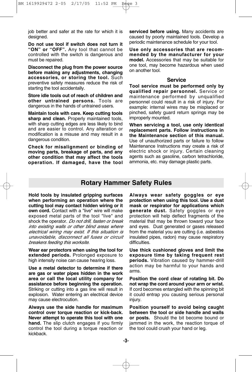 Rotary hammer safety rules | Bosch 11245EVS User Manual | Page 3 / 28