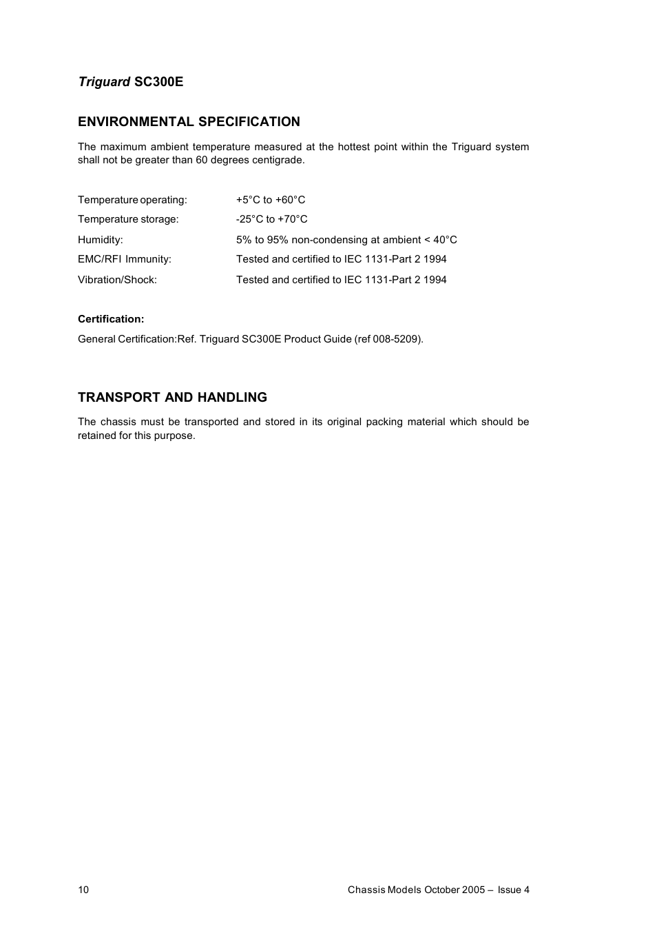 Triguard sc300e environmental specification, Transport and handling | Rockwell Automation Chassis Models User Manual | Page 10 / 23