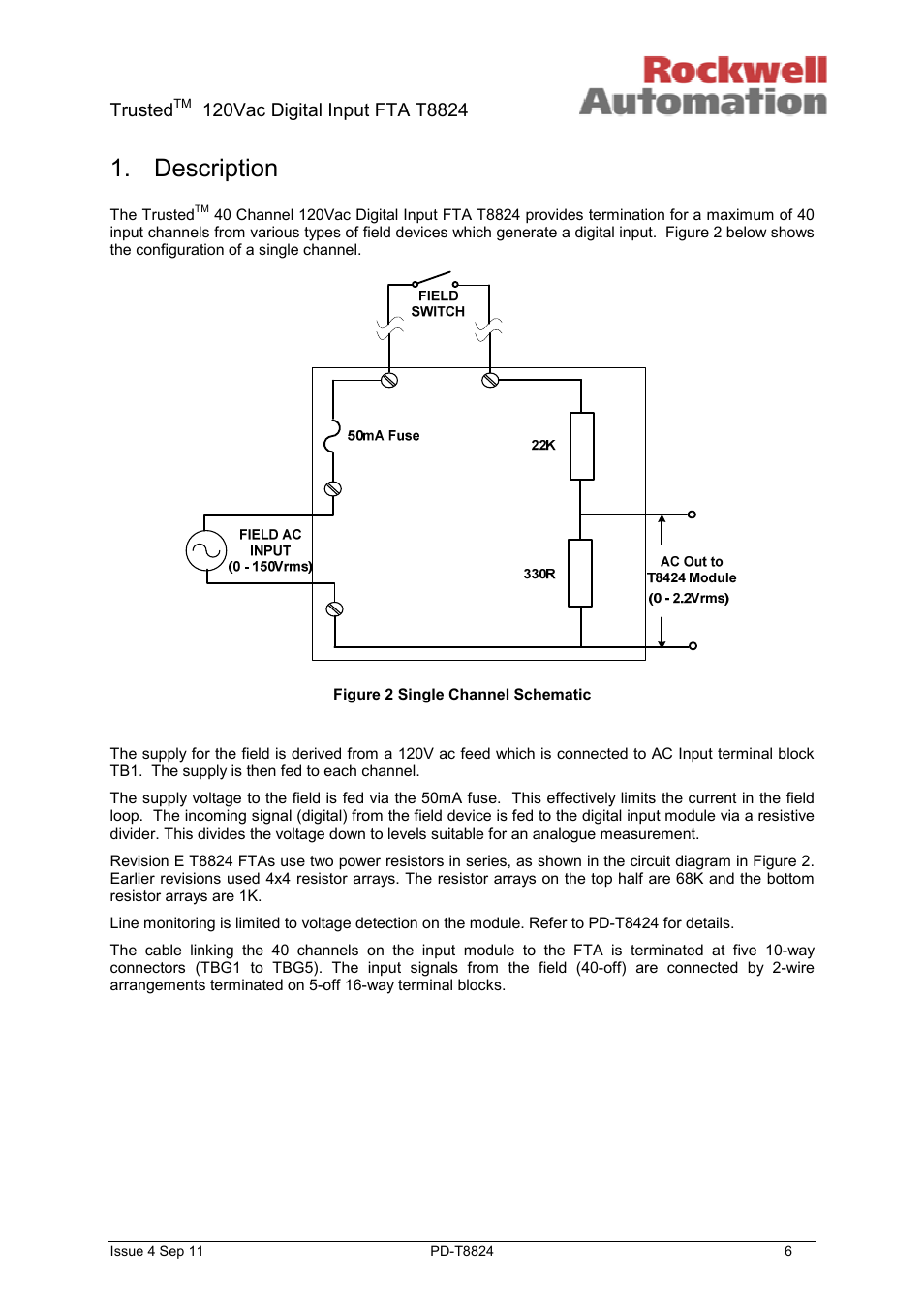 Description | Rockwell Automation T8824 Trusted 40 Channel 120V ac Digital Input FTA User Manual | Page 6 / 15
