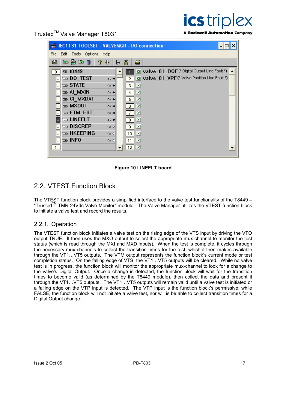 Vtest function block, Operation, Configuration | Additional application logic, Figure 13 installation features | Rockwell Automation T8031  Trusted Valve Manager User Manual | Page 17 / 50