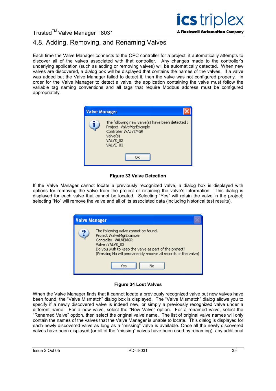 Adding, removing, and renaming valves, Figure 36 profile strings, Figure 37 state order | Rockwell Automation T8031  Trusted Valve Manager User Manual | Page 35 / 50