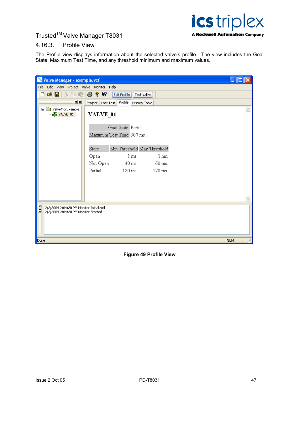 Profile view | Rockwell Automation T8031  Trusted Valve Manager User Manual | Page 47 / 50