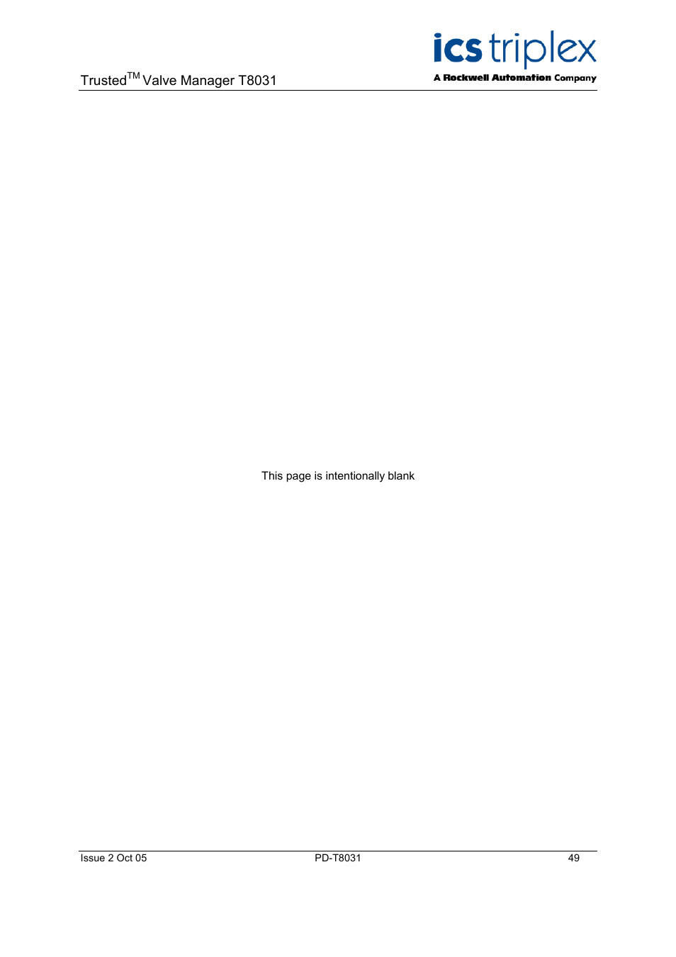 Trusted, Valve manager t8031 | Rockwell Automation T8031  Trusted Valve Manager User Manual | Page 49 / 50