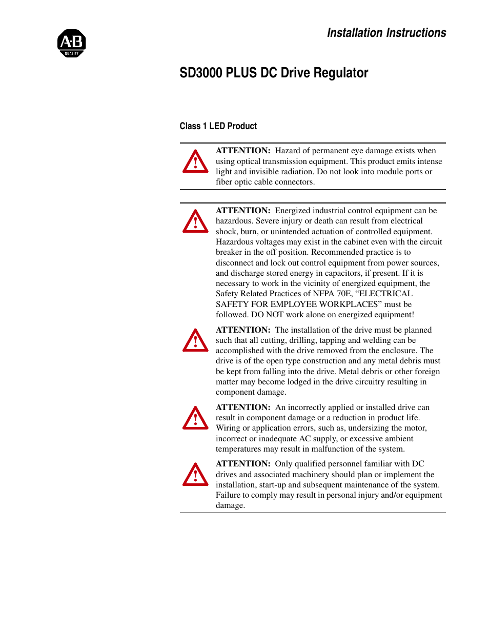 Rockwell Automation SD3000 PLUS DC Drive Regulator User Manual | 10 pages