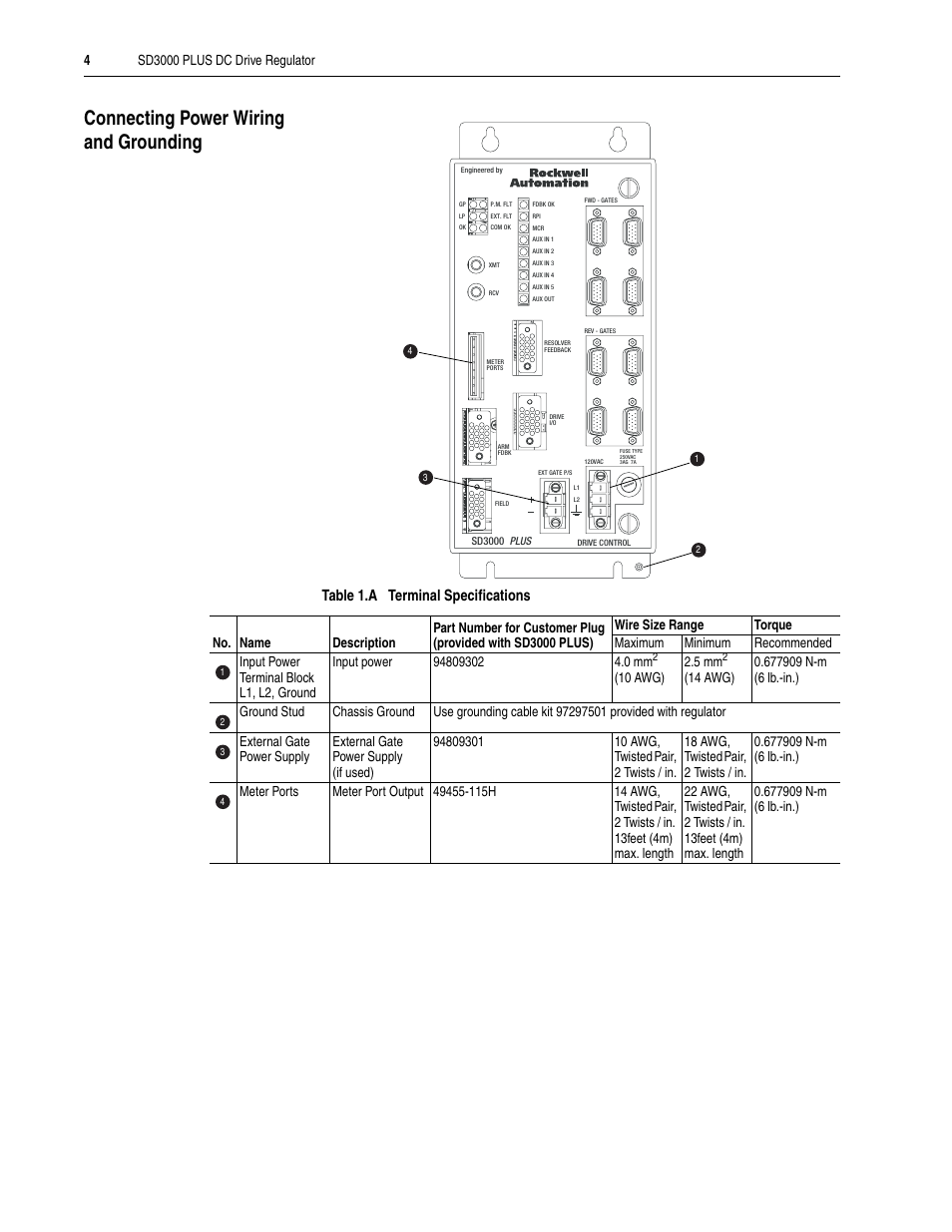 Connecting power wiring and grounding | Rockwell Automation SD3000 PLUS DC Drive Regulator User Manual | Page 4 / 10